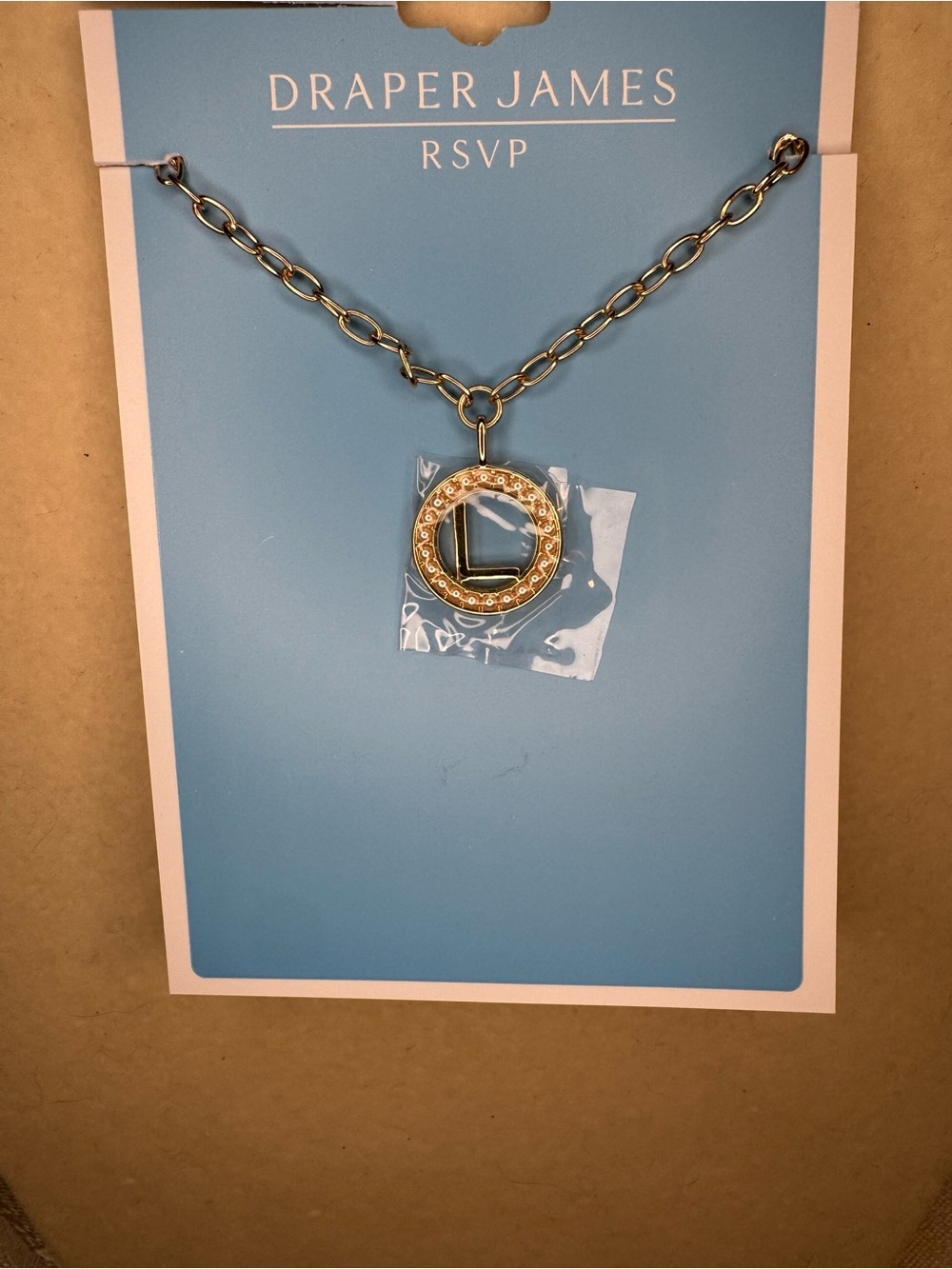 New Draper James Gold Circle Pendant Letter L Necklace - RSVP Collection